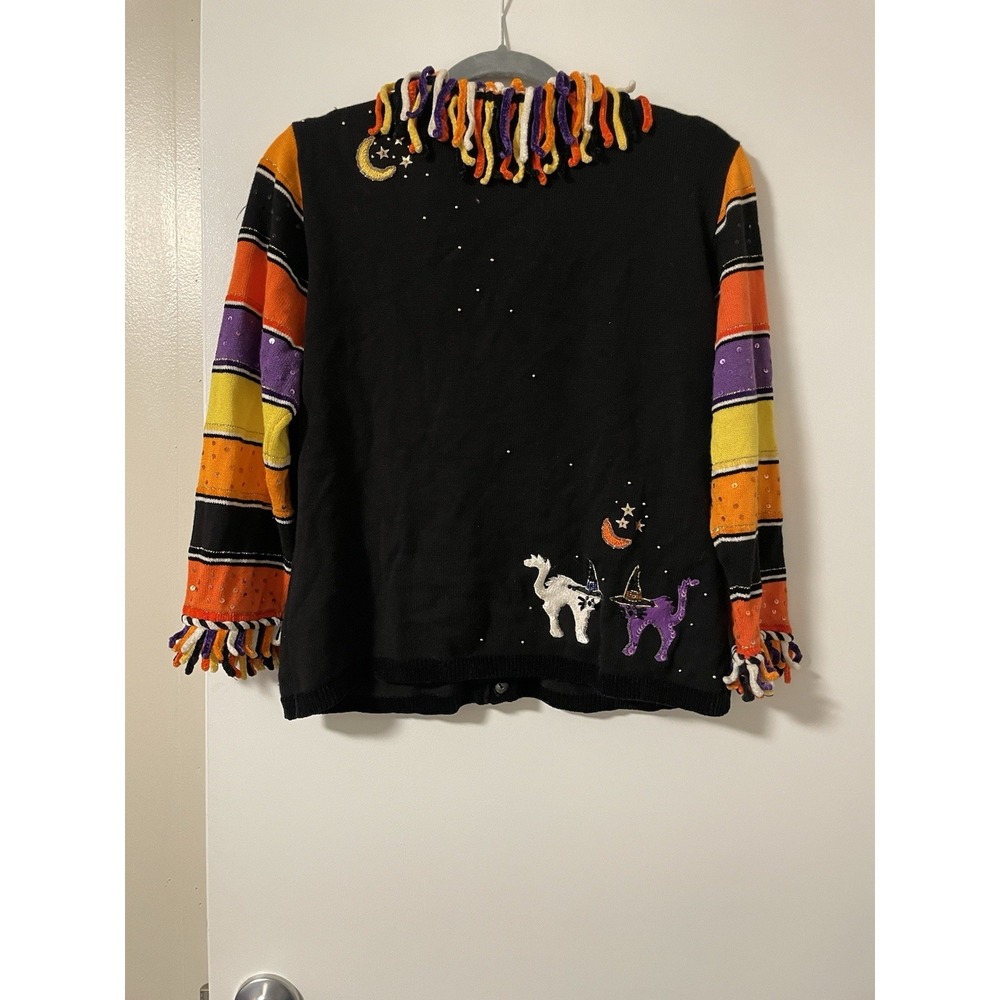 VTG BEREK 2 by TAKAKO SAKON Halloween Cardigan Medium Black Cat Witch's Hat - Picture 9 of 13